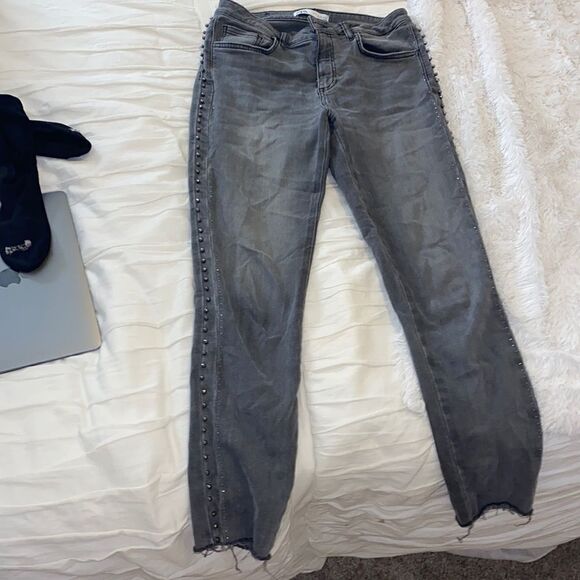 Zara Denim - zara grey studded jeans